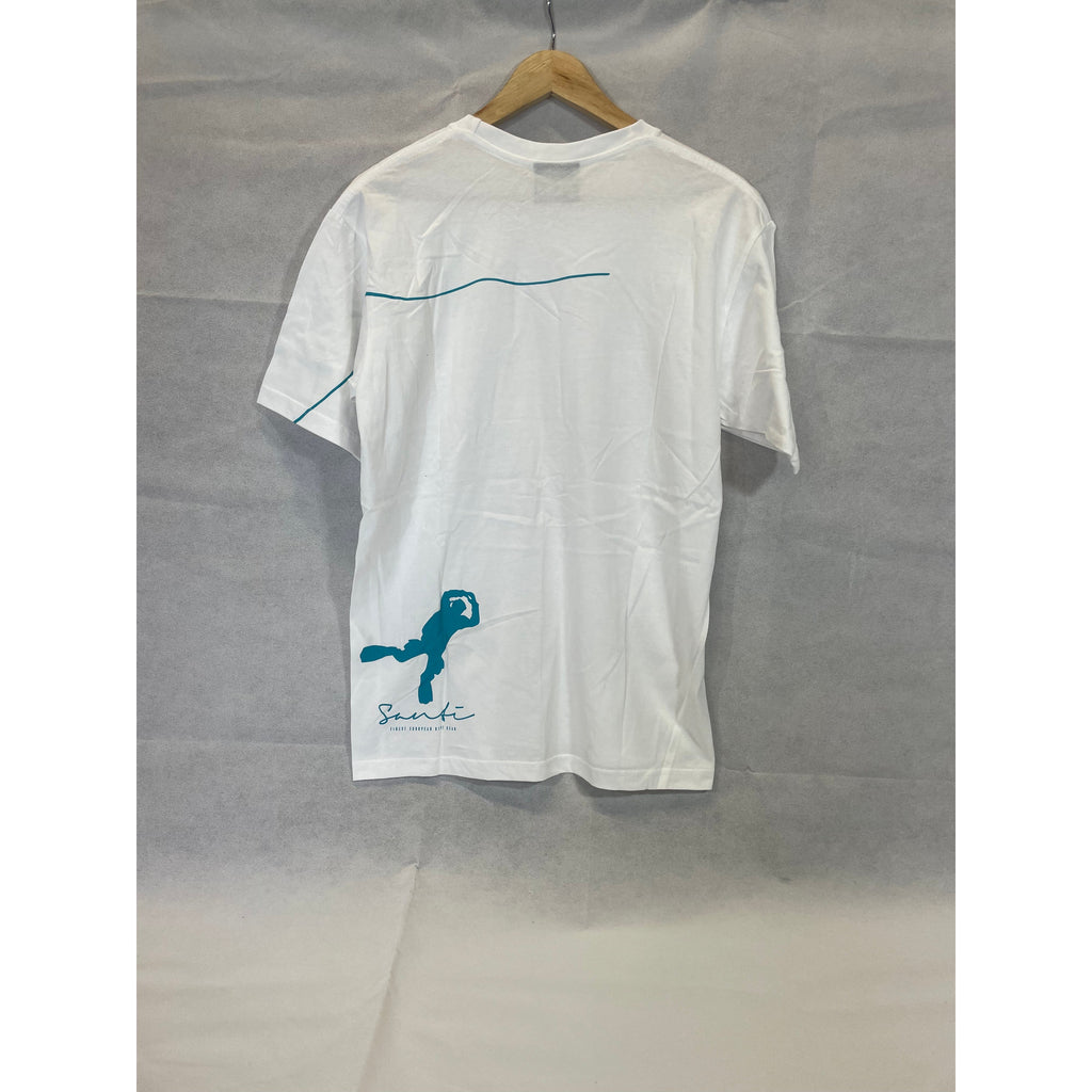 Santi Mens blue and white writing T-Shirt-Santi Sale- by Divemaster Scuba Nottingham-Divemaster Scuba Nottingham