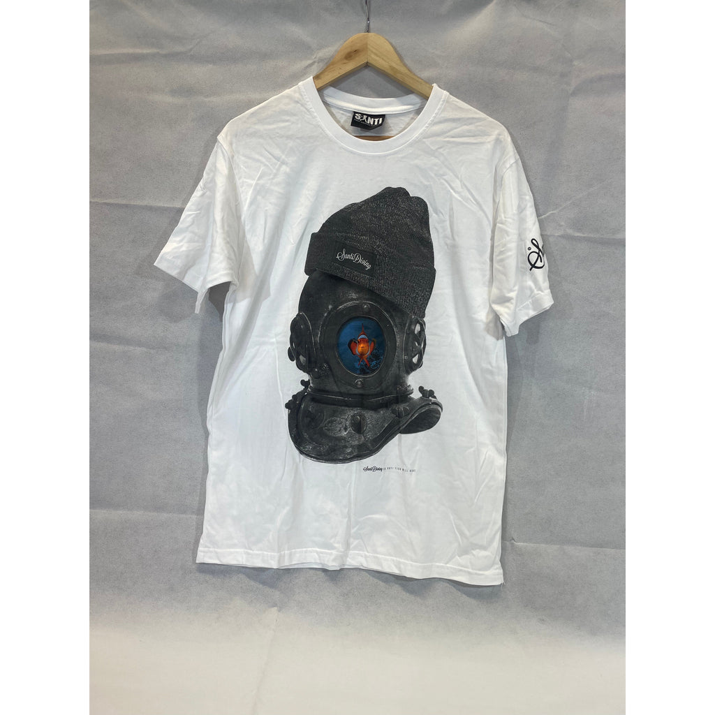 Santi white diving helmet t-shirt-Santi Sale- by Divemaster Scuba Nottingham-Divemaster Scuba Nottingham
